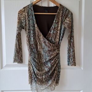 Women's Weston Wear 00s Vintage Y2K Brown & Green Blouse Size Medium